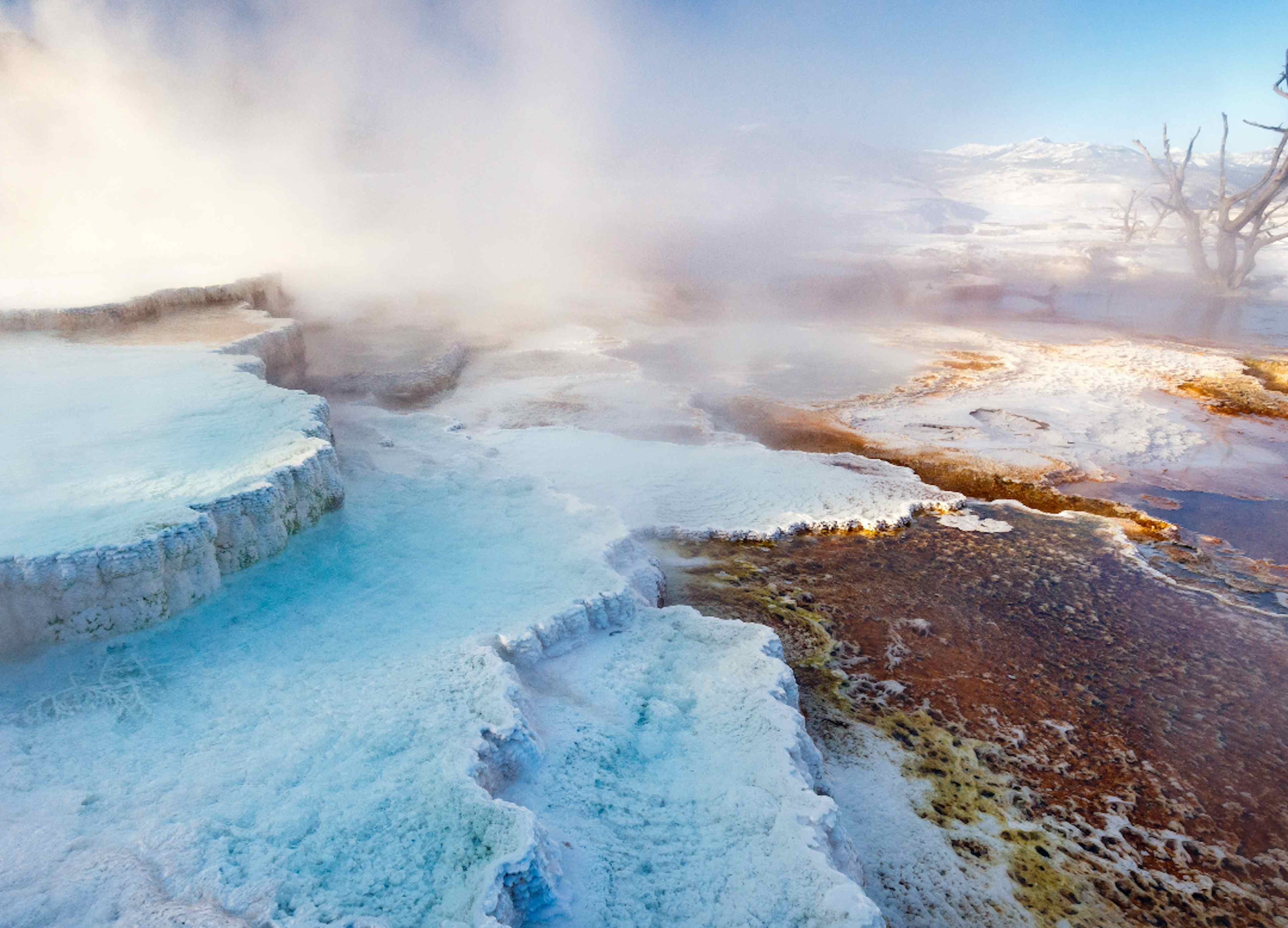 Mammoth Falls in springtime at Yellowstone National Park in Yellowstone Teton Territory.