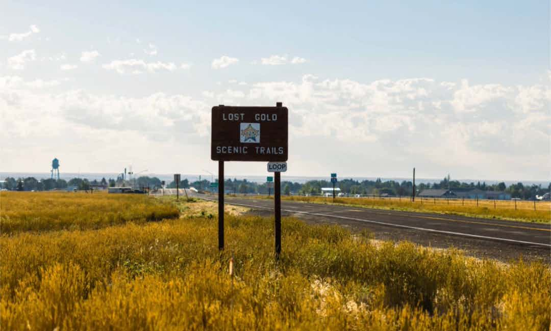 Lost Gold Loop roadside marker in Dubois, ID.