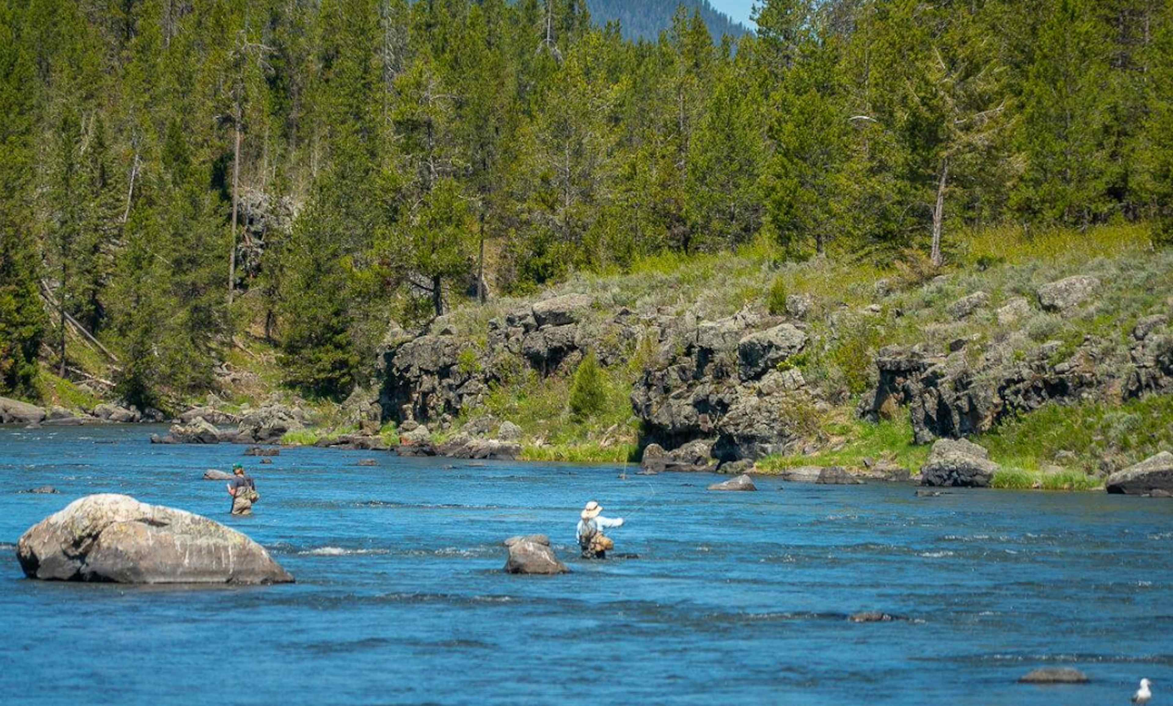 Fly fishermen in a river in Dubois ID, a part of Yellowstone Teton Territory.