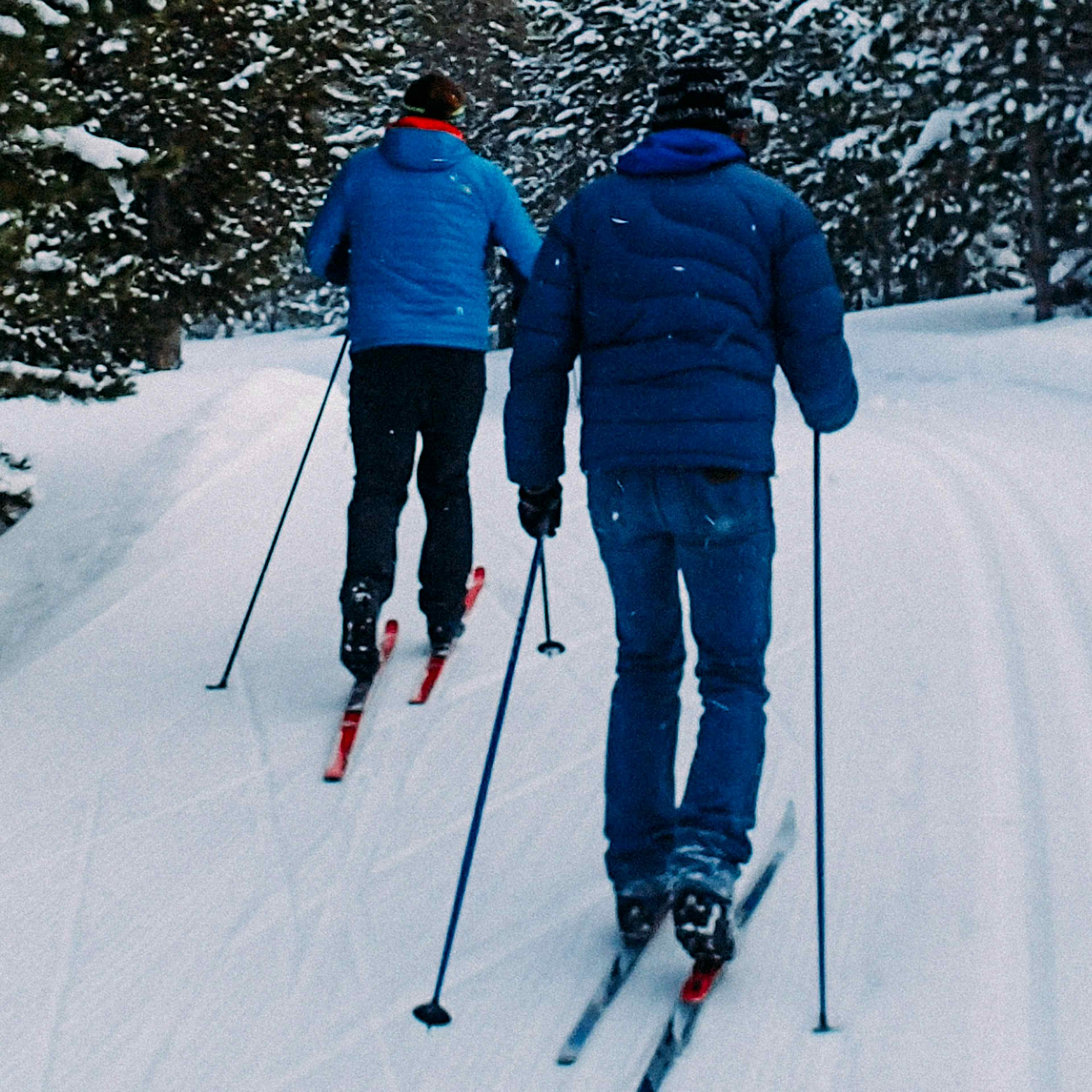 Cross Country Skiers on a groomed nordic track in Yellowstone Teton Territory