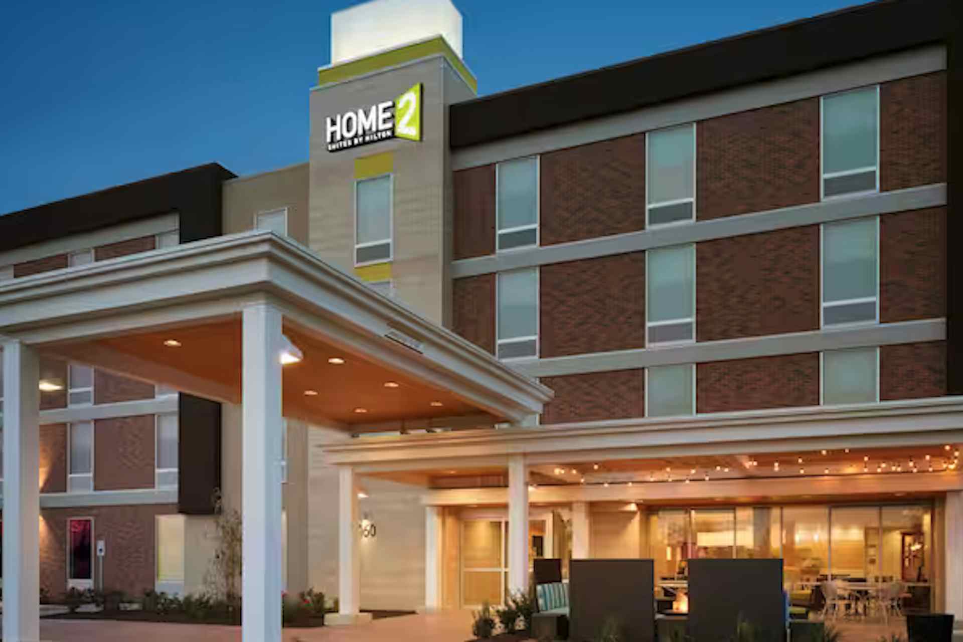 Front entrance view of Home2 Suites by Hilton in located on the edge of downtown Idaho Falls.