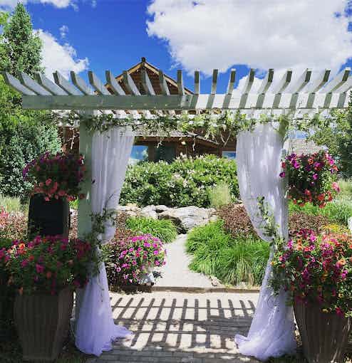 Outside wedding arch with flowers during a nice day