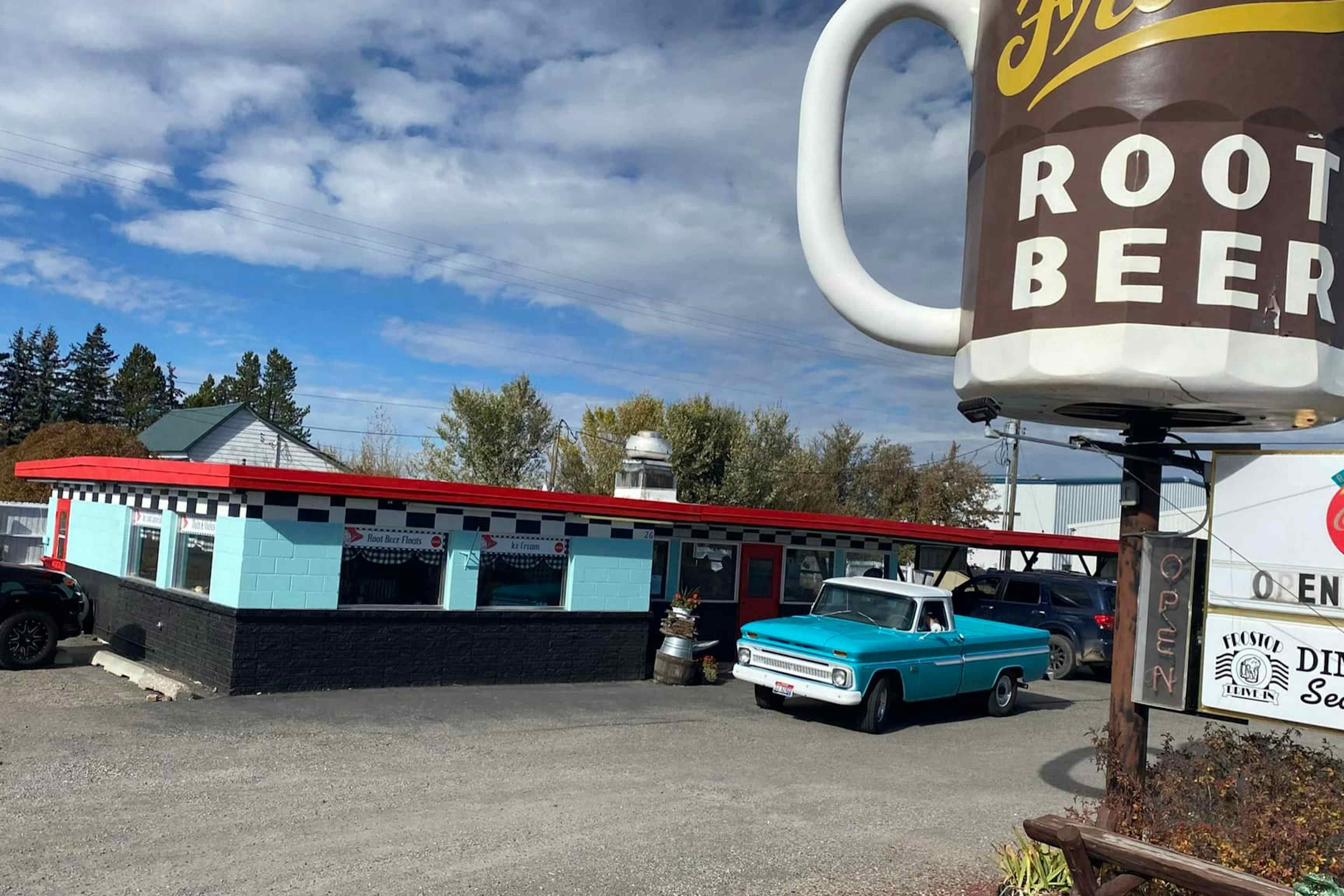 Outside view of the vintage Frostop Drive In, located in Ashton, Idaho of the Yellowstone Teton Territory