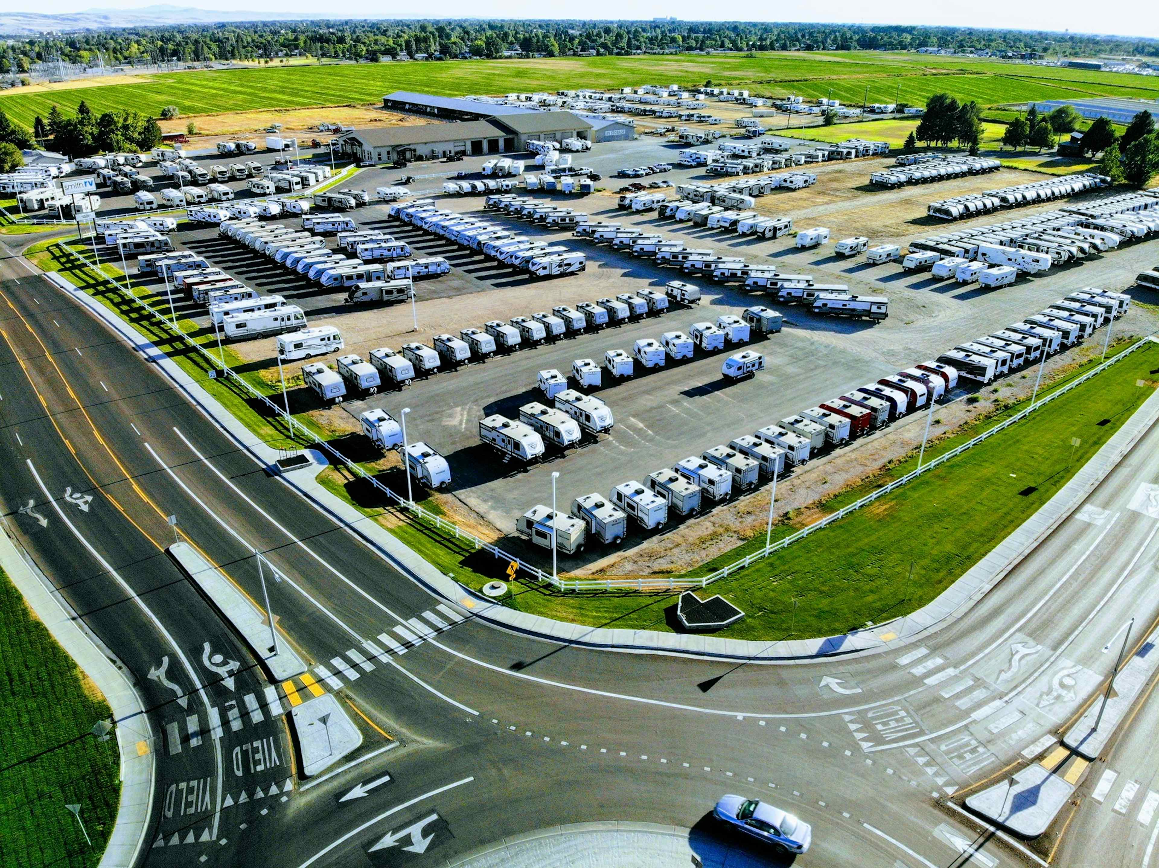 Above view of Smith Rv, offering new and used RV's to the Yellowstone Teton Territory, located in Idaho Falls, Idaho