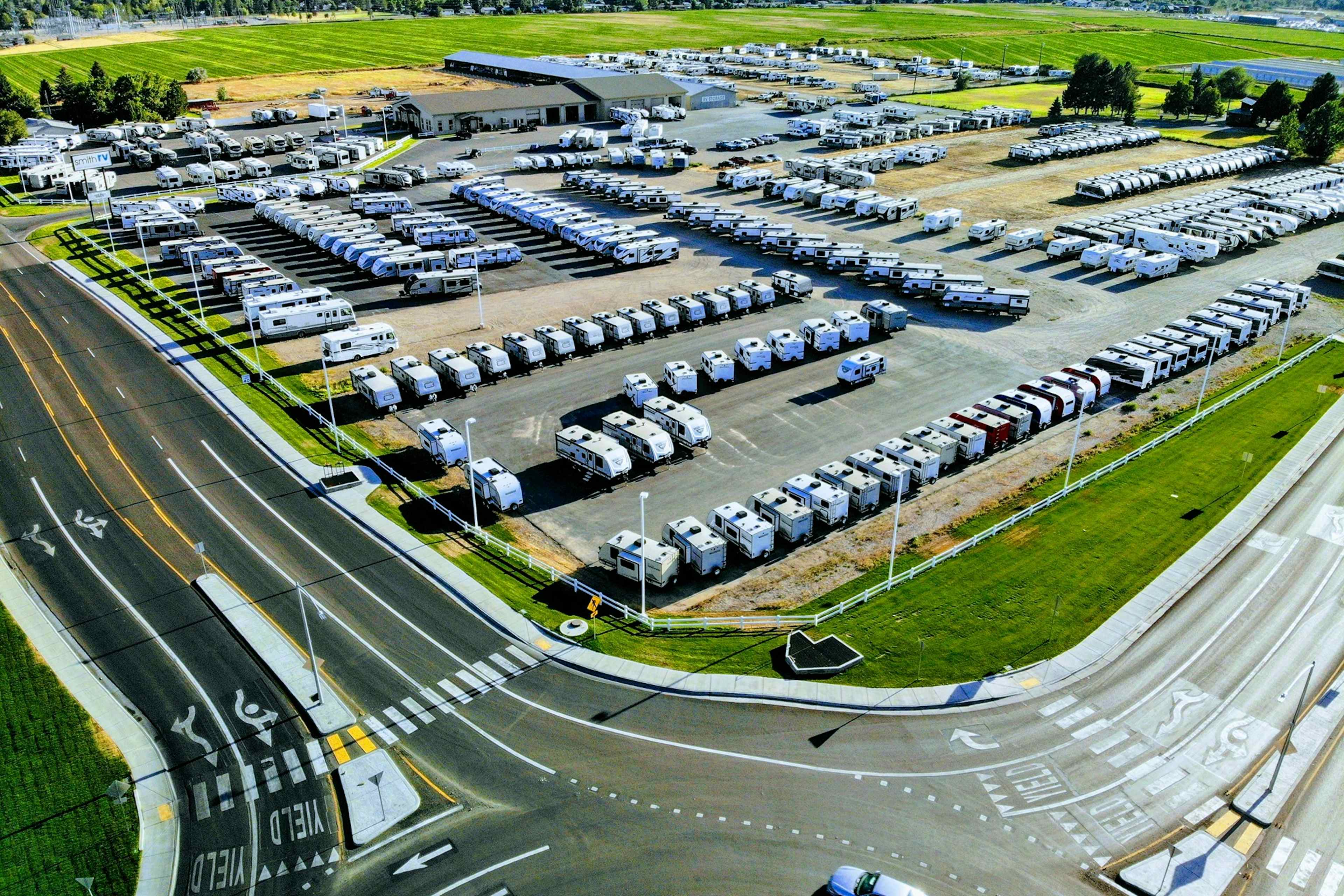 Above view of Smith Rv, offering new and used RV's to the Yellowstone Teton Territory, located in Idaho Falls, Idaho