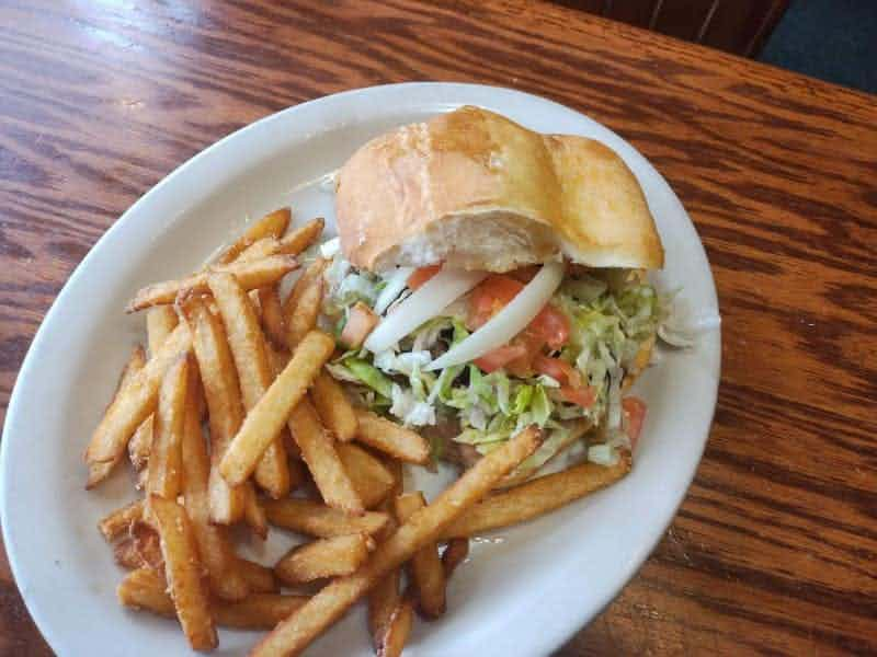 Carne Asada torta and fries, offered at Plum Loco in Idaho Falls of the Yellowstone Teton Territory