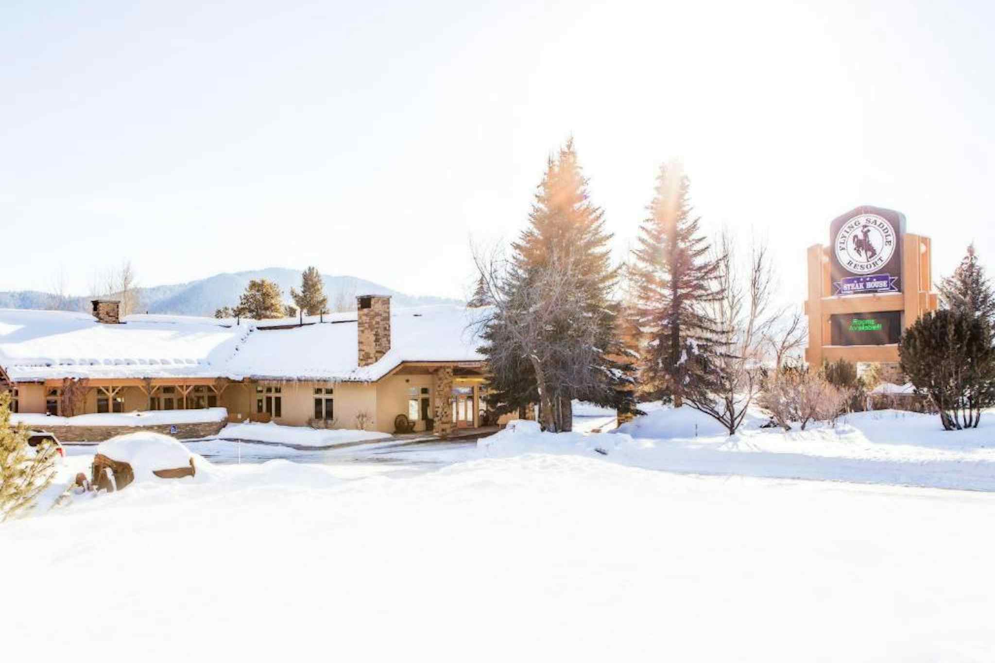 The Flying Saddle Resort of Alpine, Wyoming and in the Yellowstone Teton Territory covered in snow during the Winter months. 