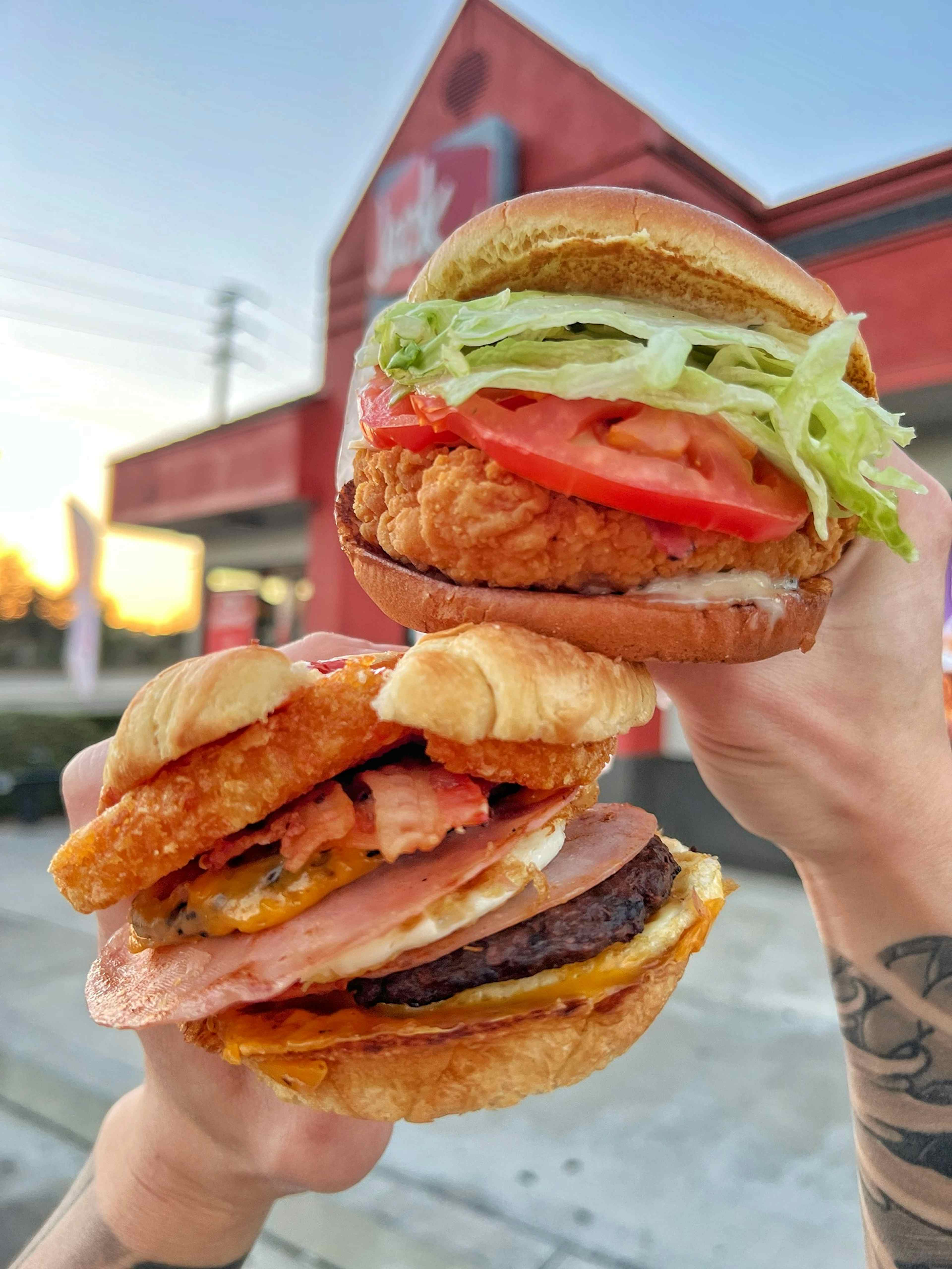 Crispy chicken sandwich and burger featured at Jack in the Box of Idaho Falls within the Yellowstone Teton Territory.