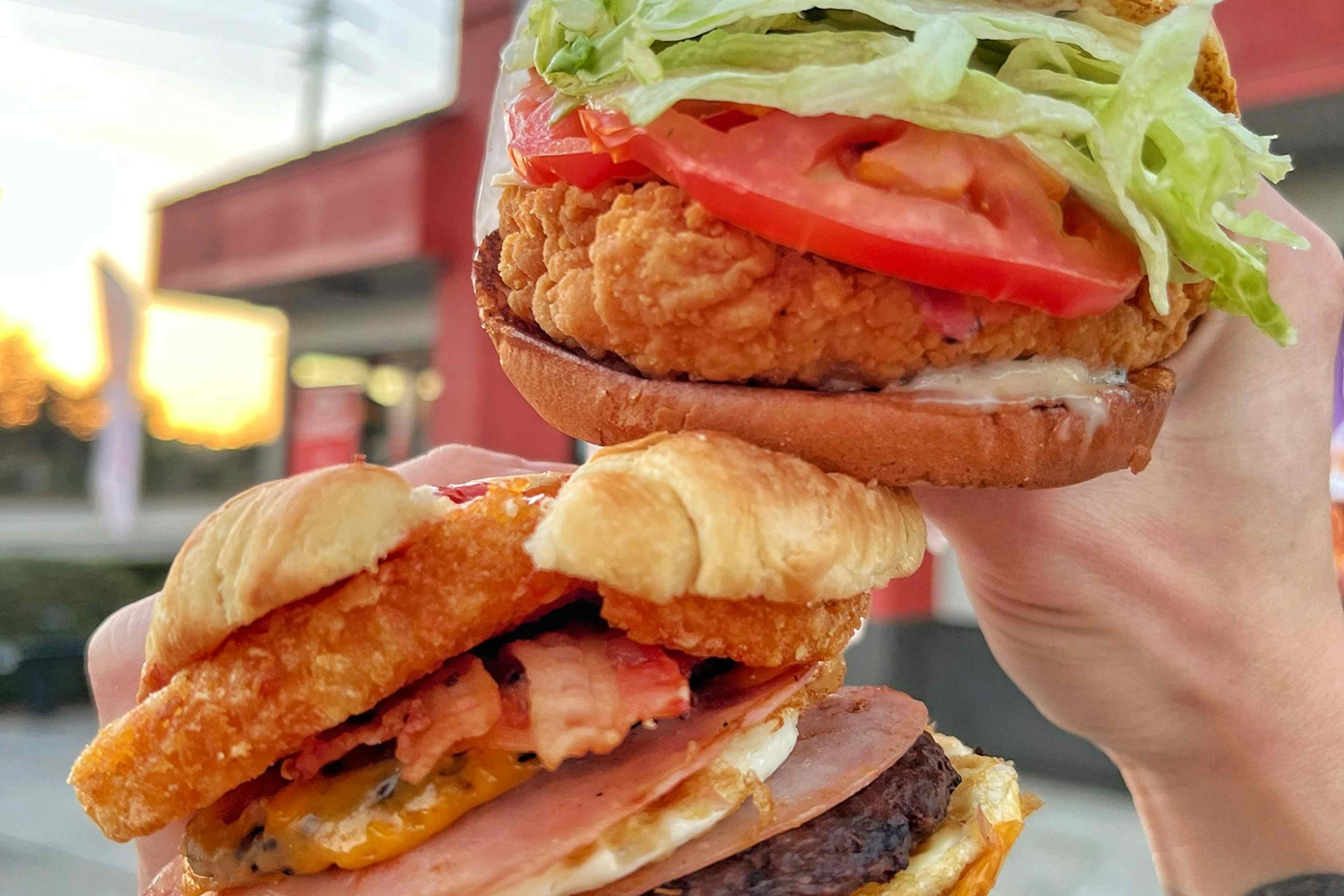 Crispy chicken sandwich and burger featured at Jack in the Box of Idaho Falls within the Yellowstone Teton Territory.