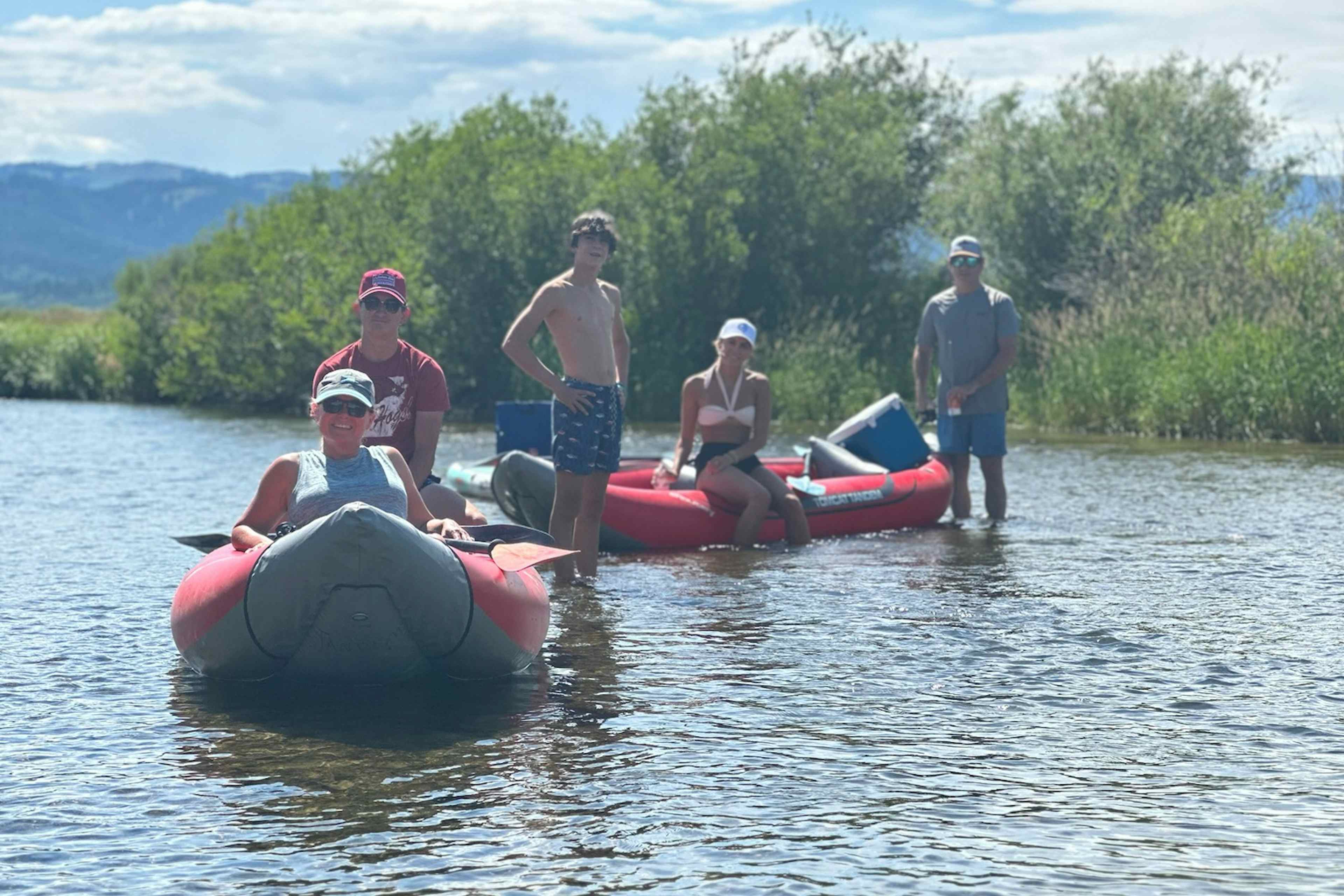 Family boats the Teton River in Teton Valley, in Eastern Idaho and Yellowstone Teton Territory.