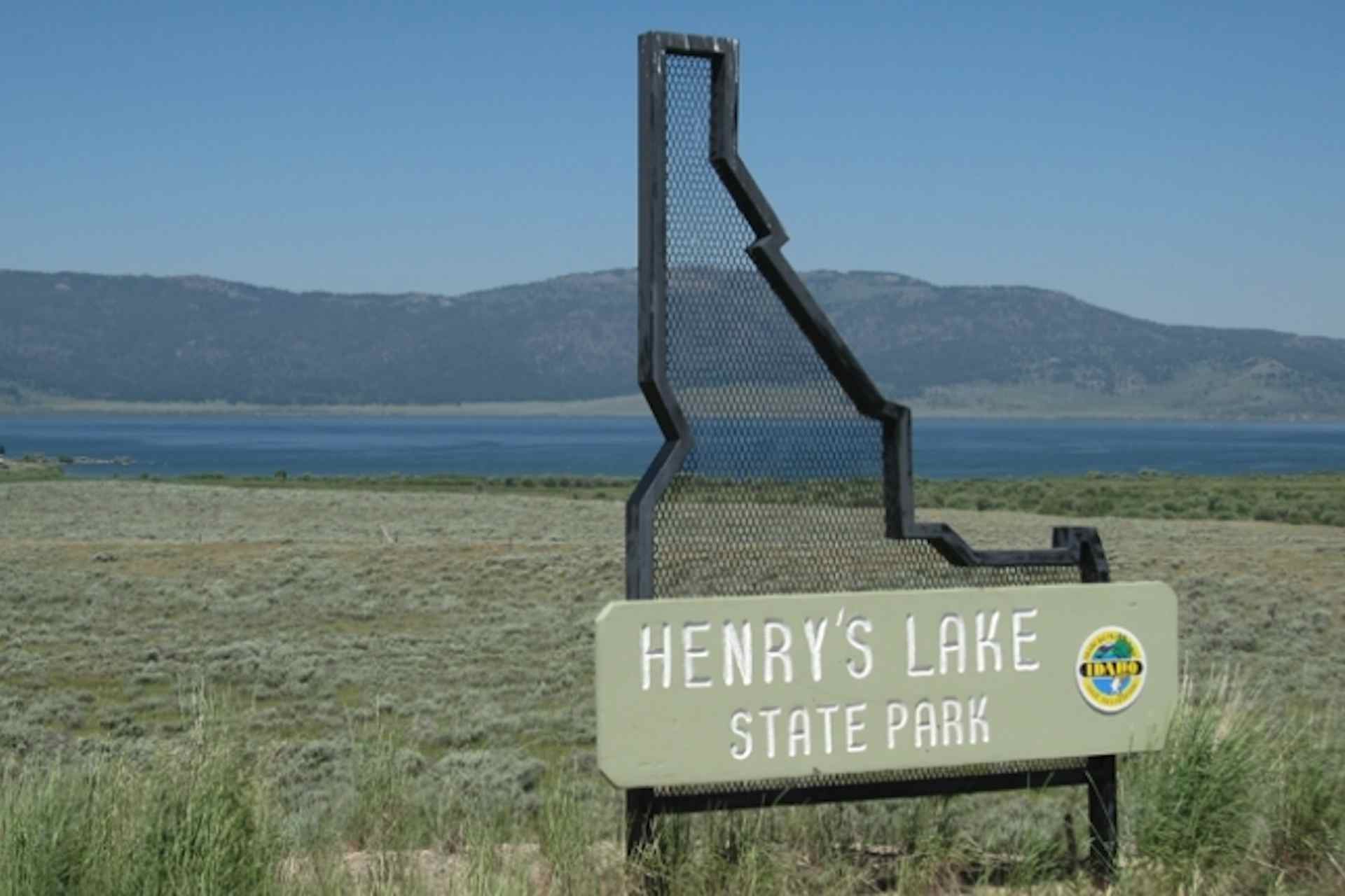 Henry's Lake State Park sign in Island Park Id, a part of Eastern Idaho and Yellowstone Teton Territory.