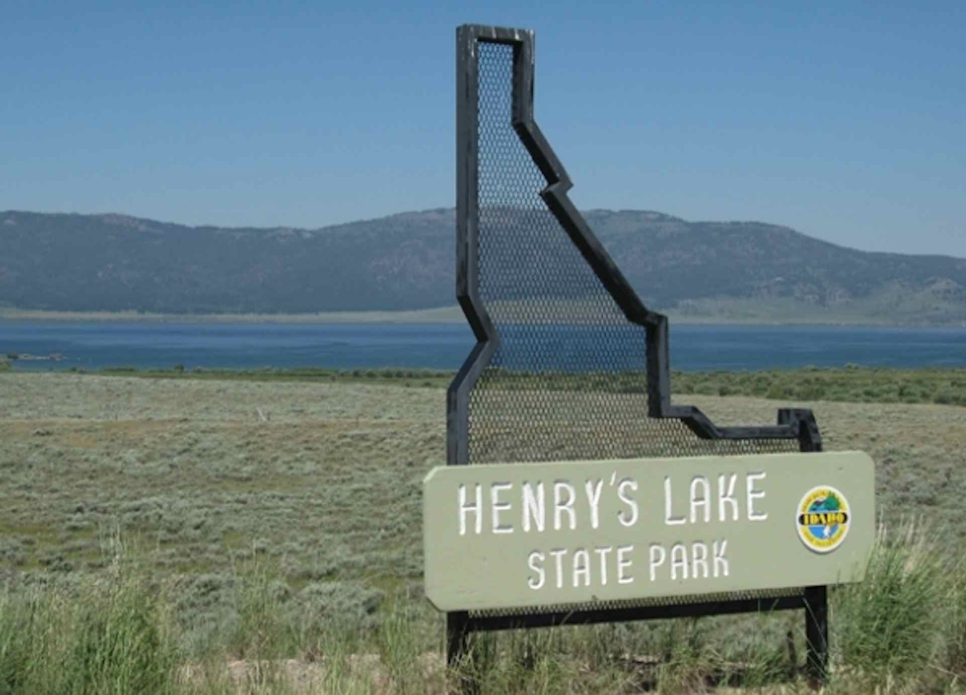 Henry's Lake State Park sign in Island Park Id, a part of Eastern Idaho and Yellowstone Teton Territory.