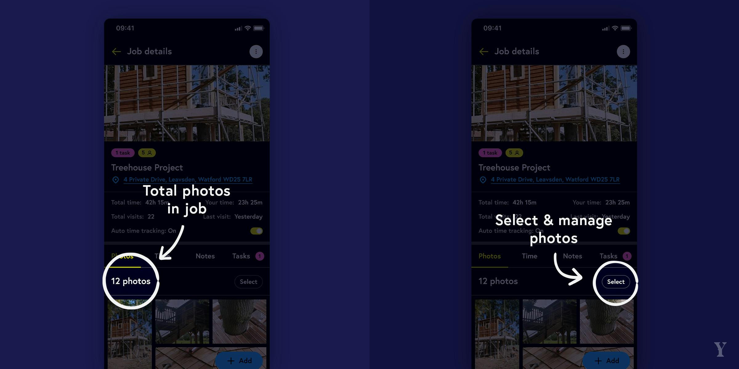 Number of photos and 'select' option highlighted.