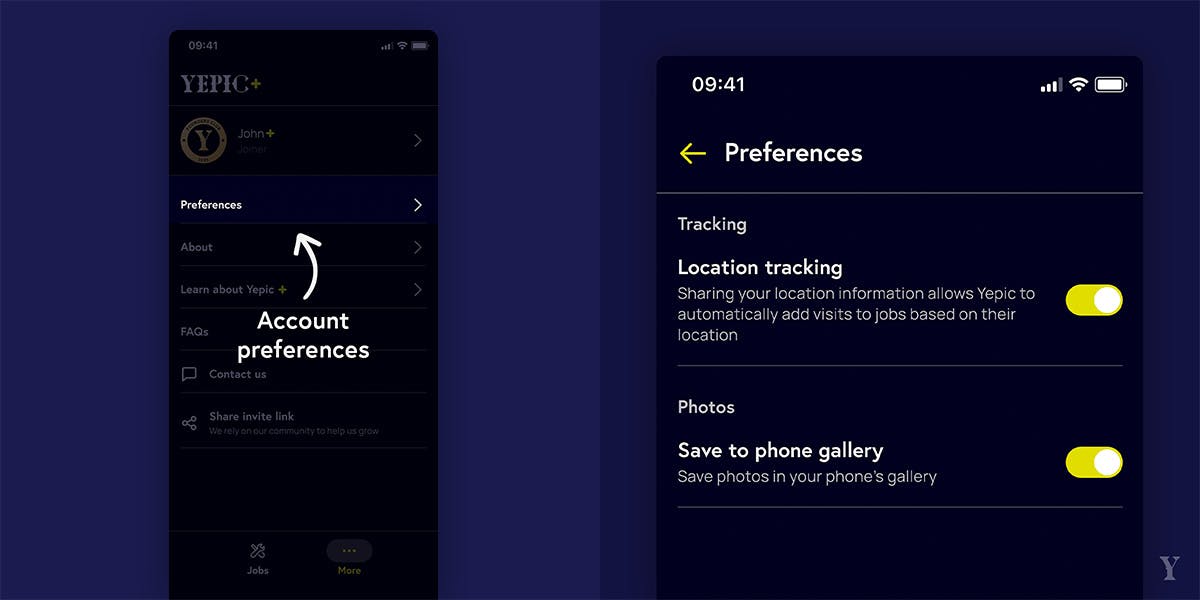 Instructions on how to change your permissions in app.