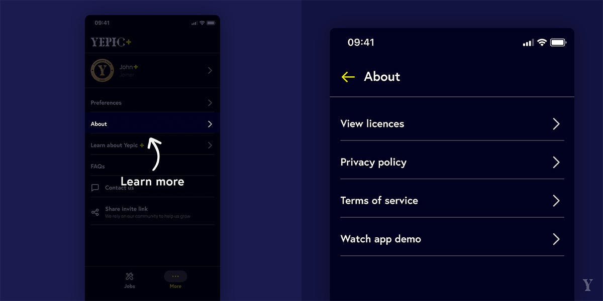 'About' area in menu highlighted.