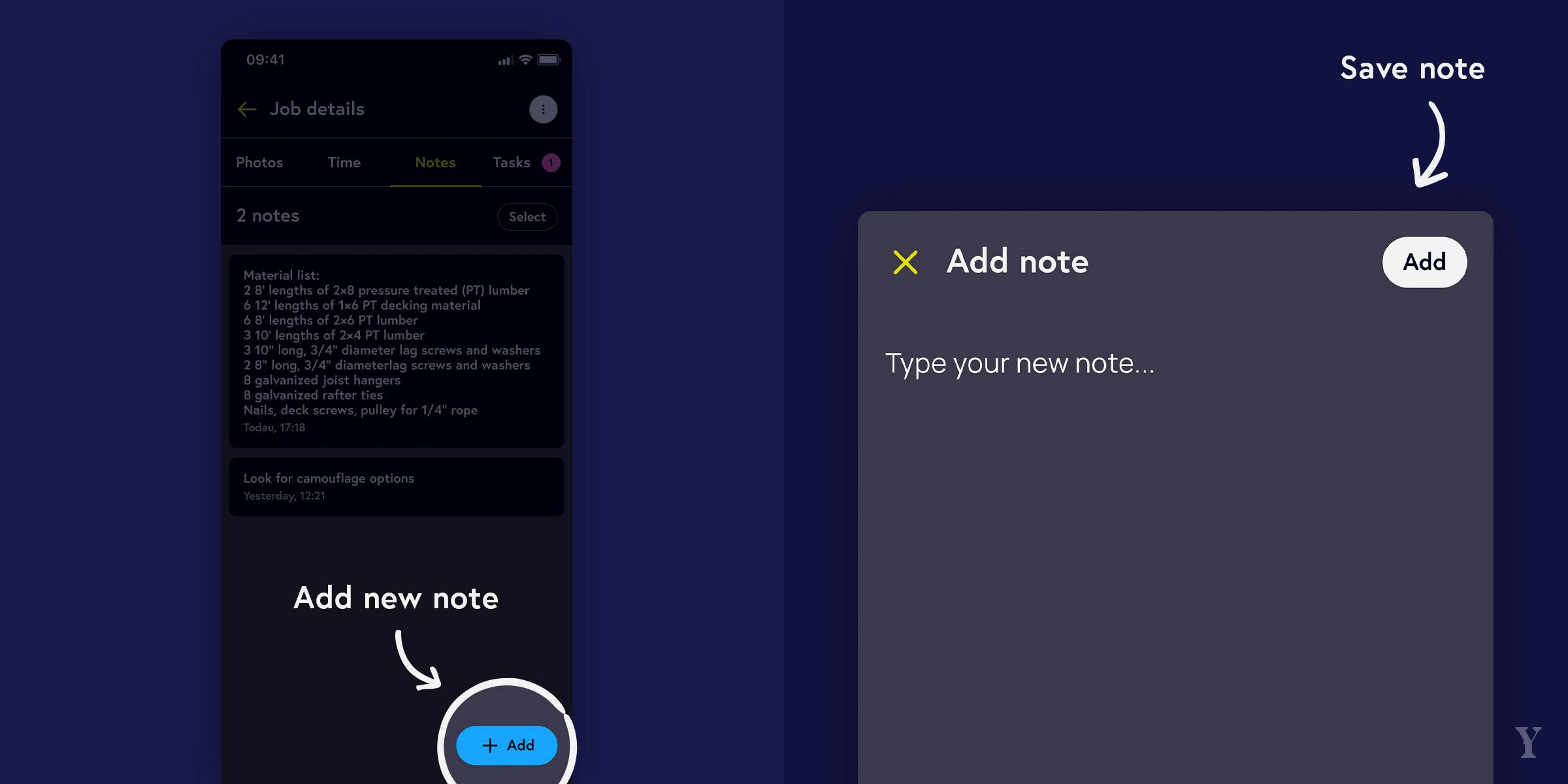 Instructions on how to add a new note.