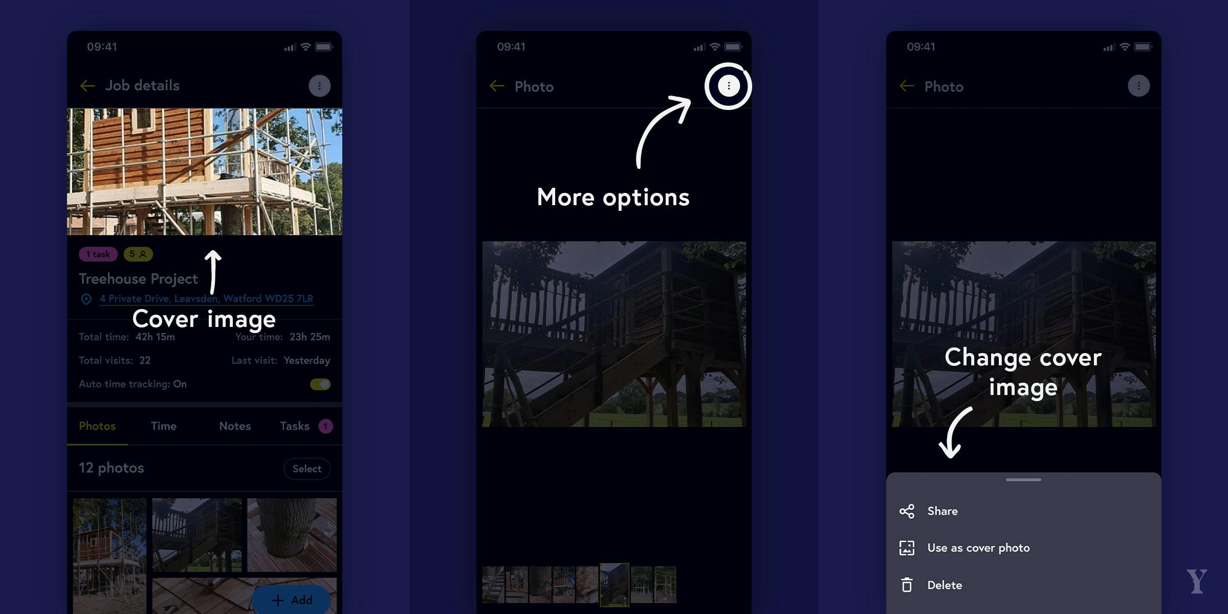 Cover image and options to change showcased.
