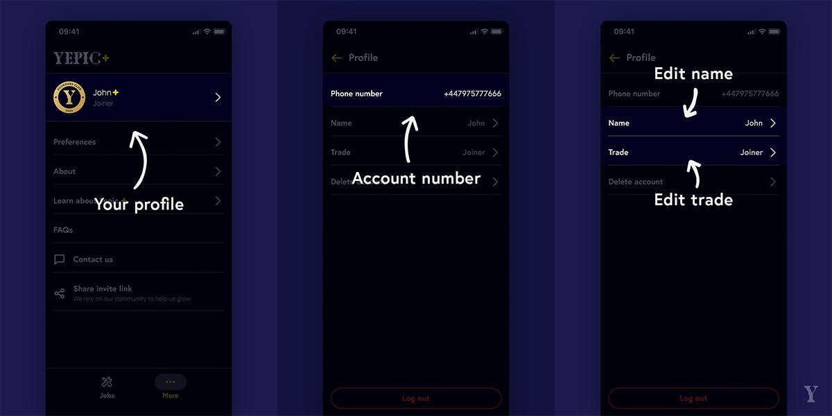 Instructions on how to edit your name and trade.
