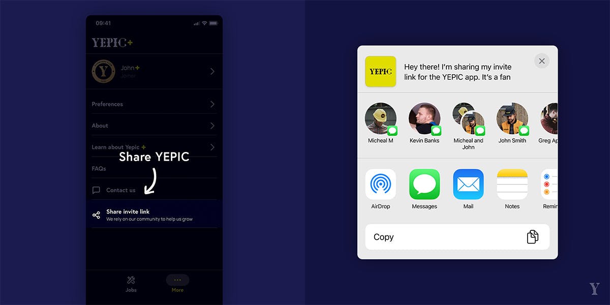 Instructions on how to use your share link in app.