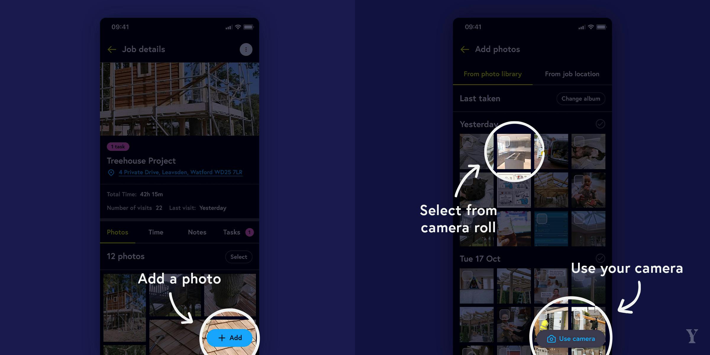 Instructions on how to add photos to a job.