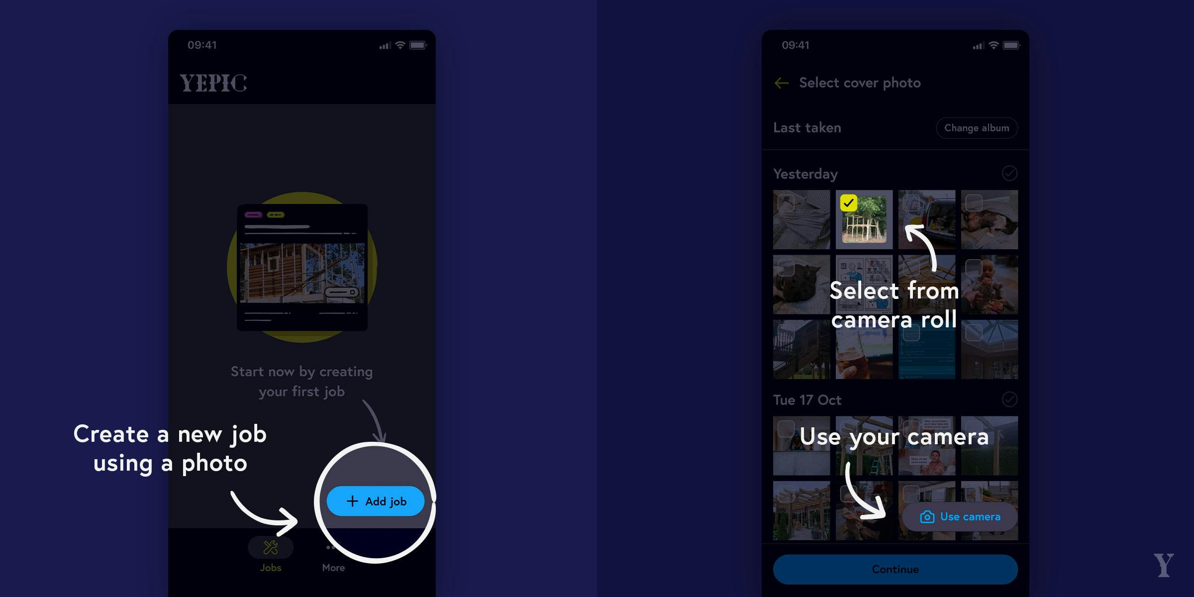 'Add job' button in app highlighted.