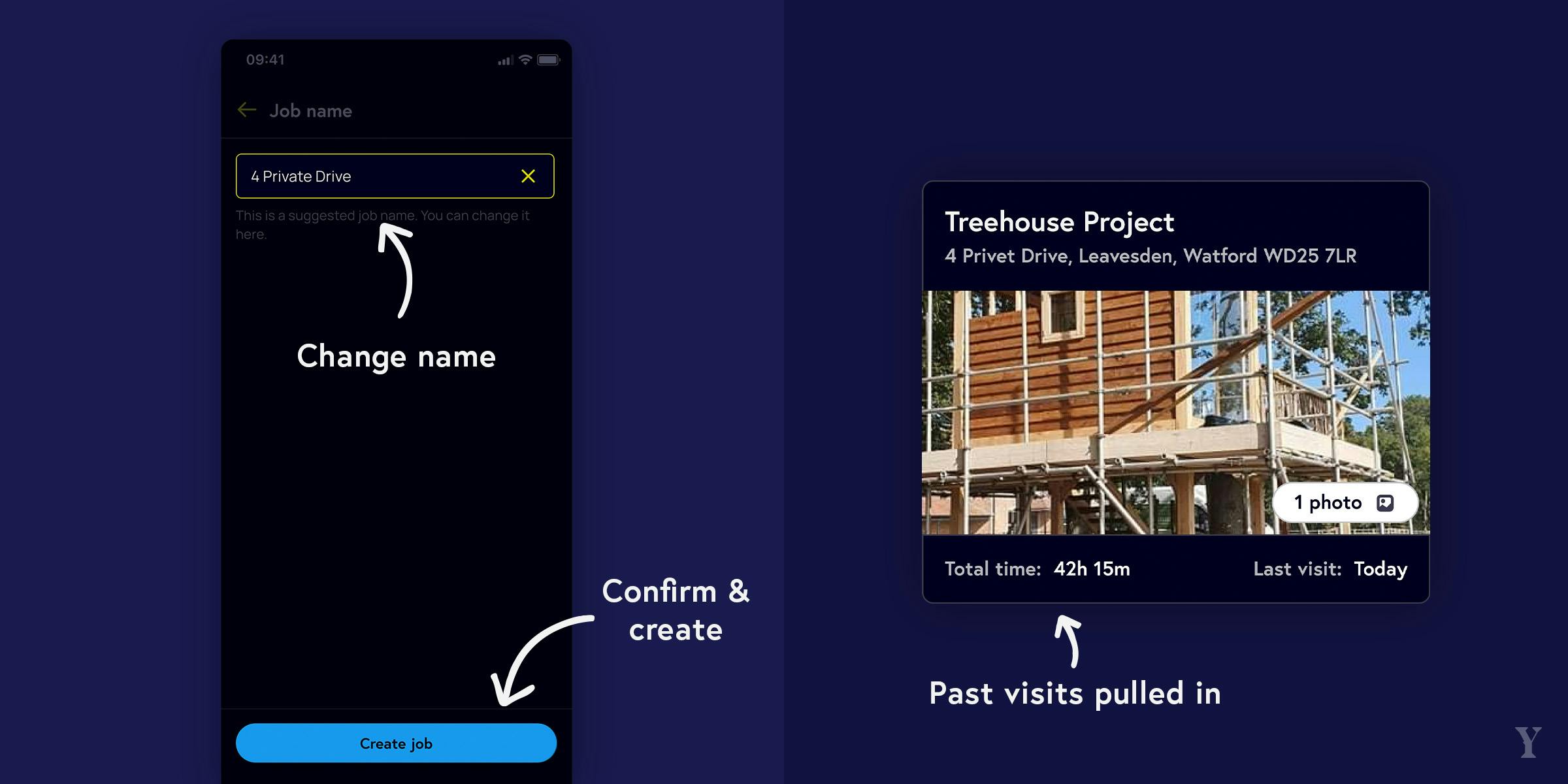 Name field highlighted with example job card.