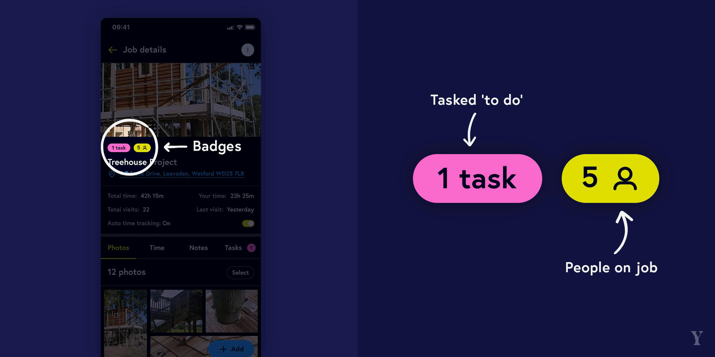 'Task' and 'people' icon highlighted inside job details.