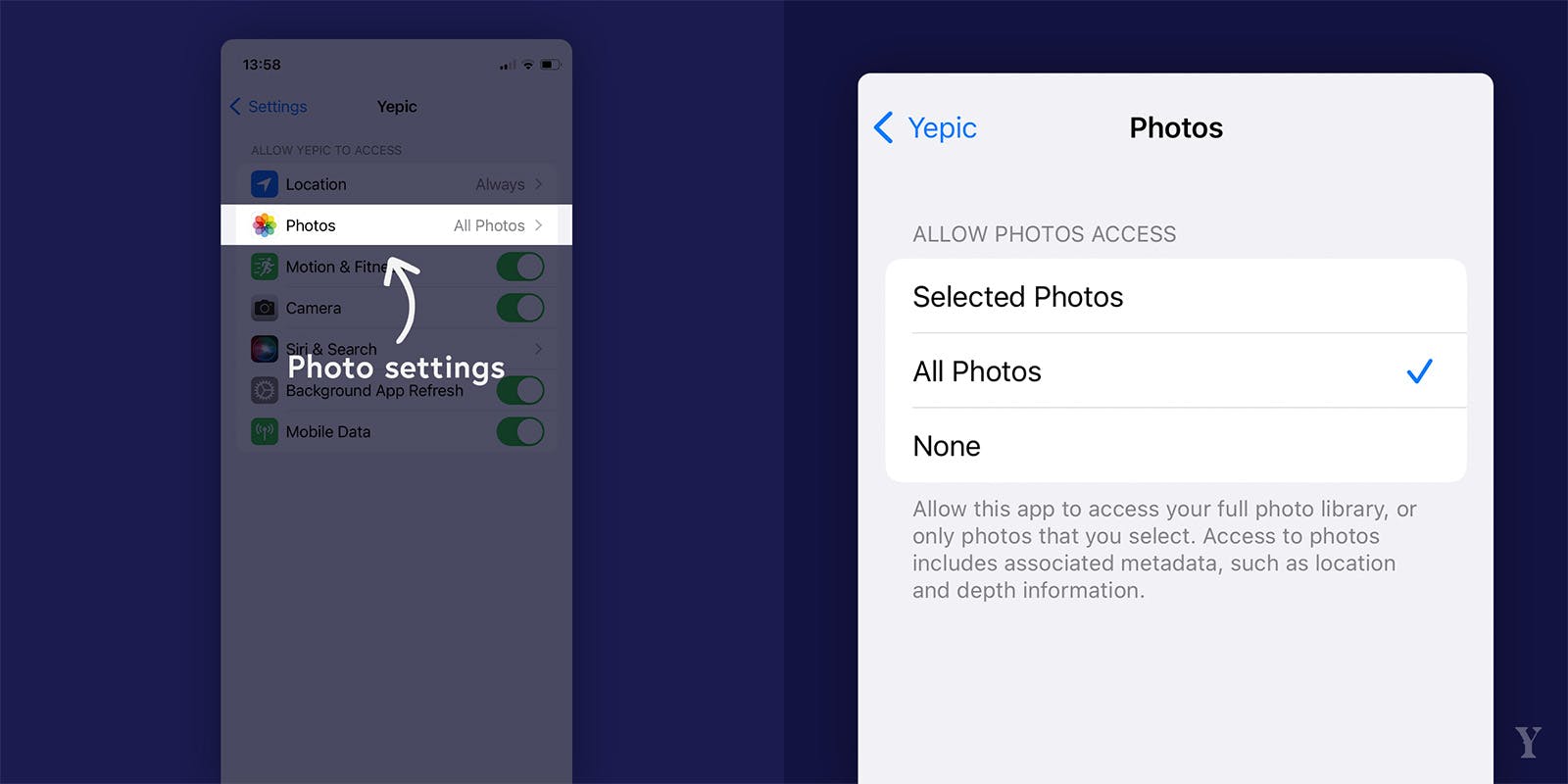 Instructions on changing photo settings on phone.