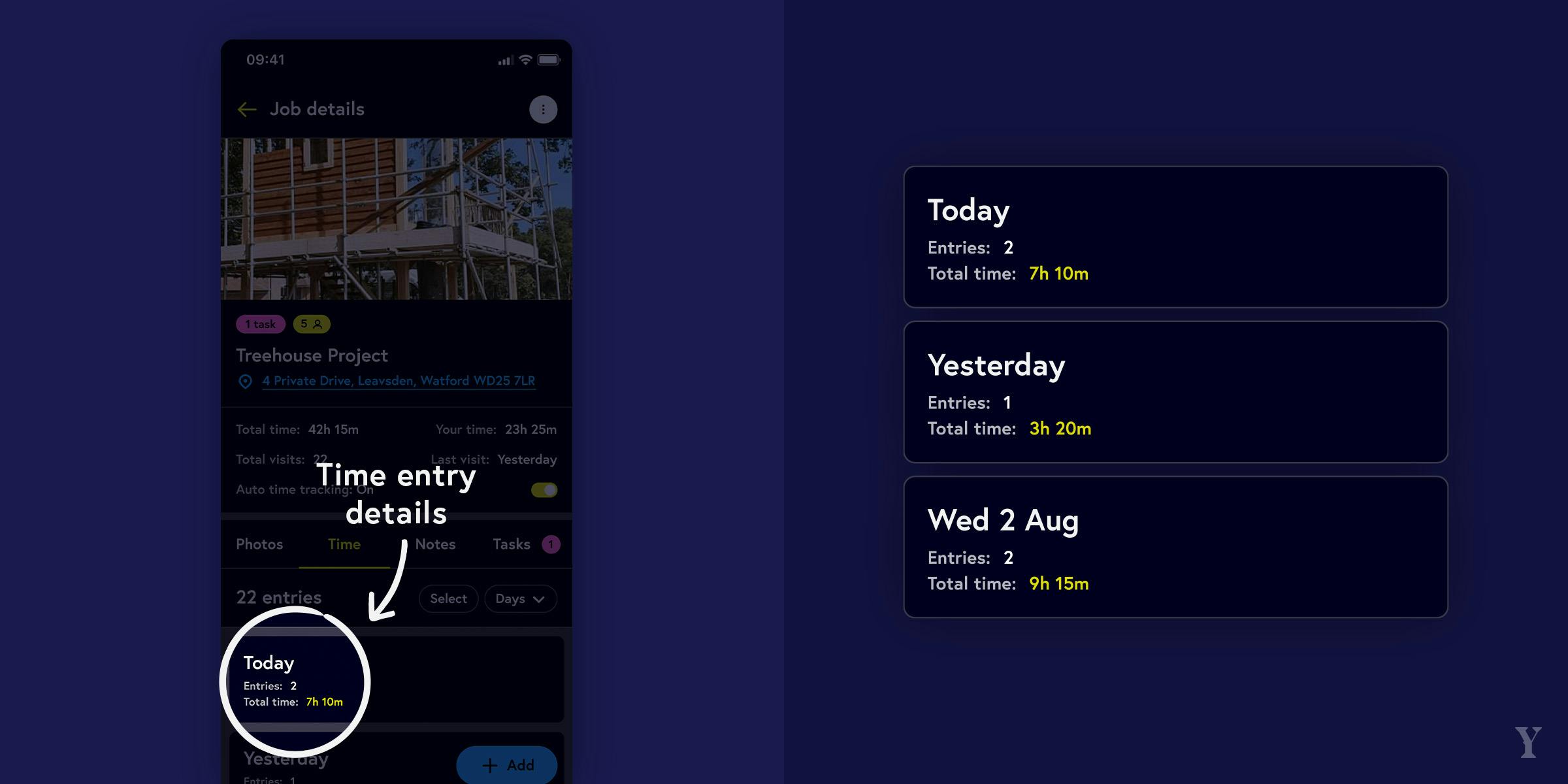 Details of each time entry highlighted.
