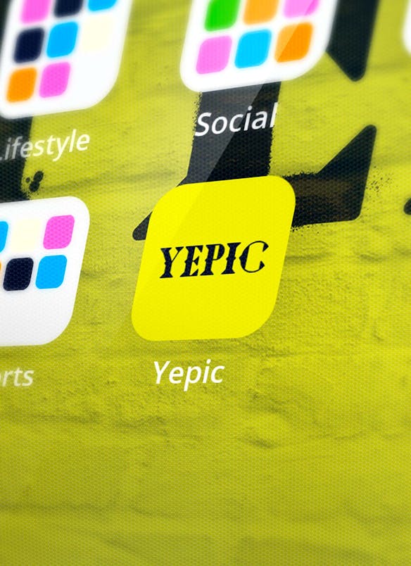 Yepic app icon on phone screen.