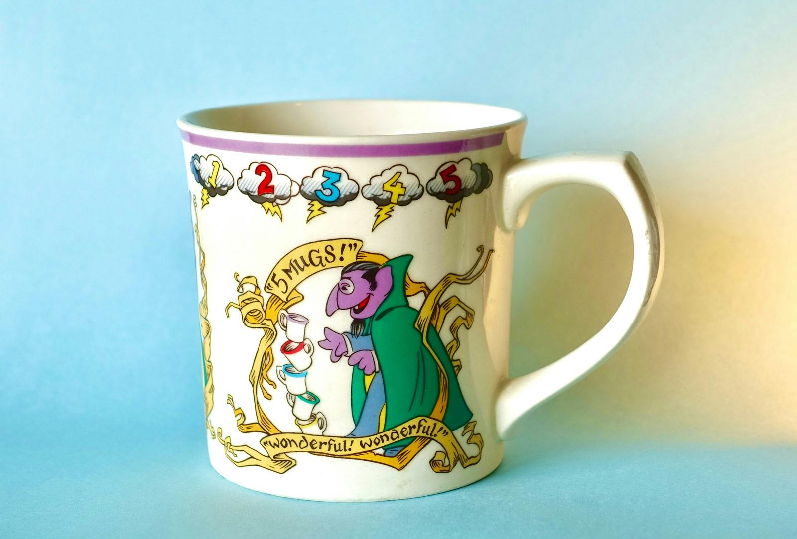 1970s vintage Sesame Street coffee mug featuring The Count