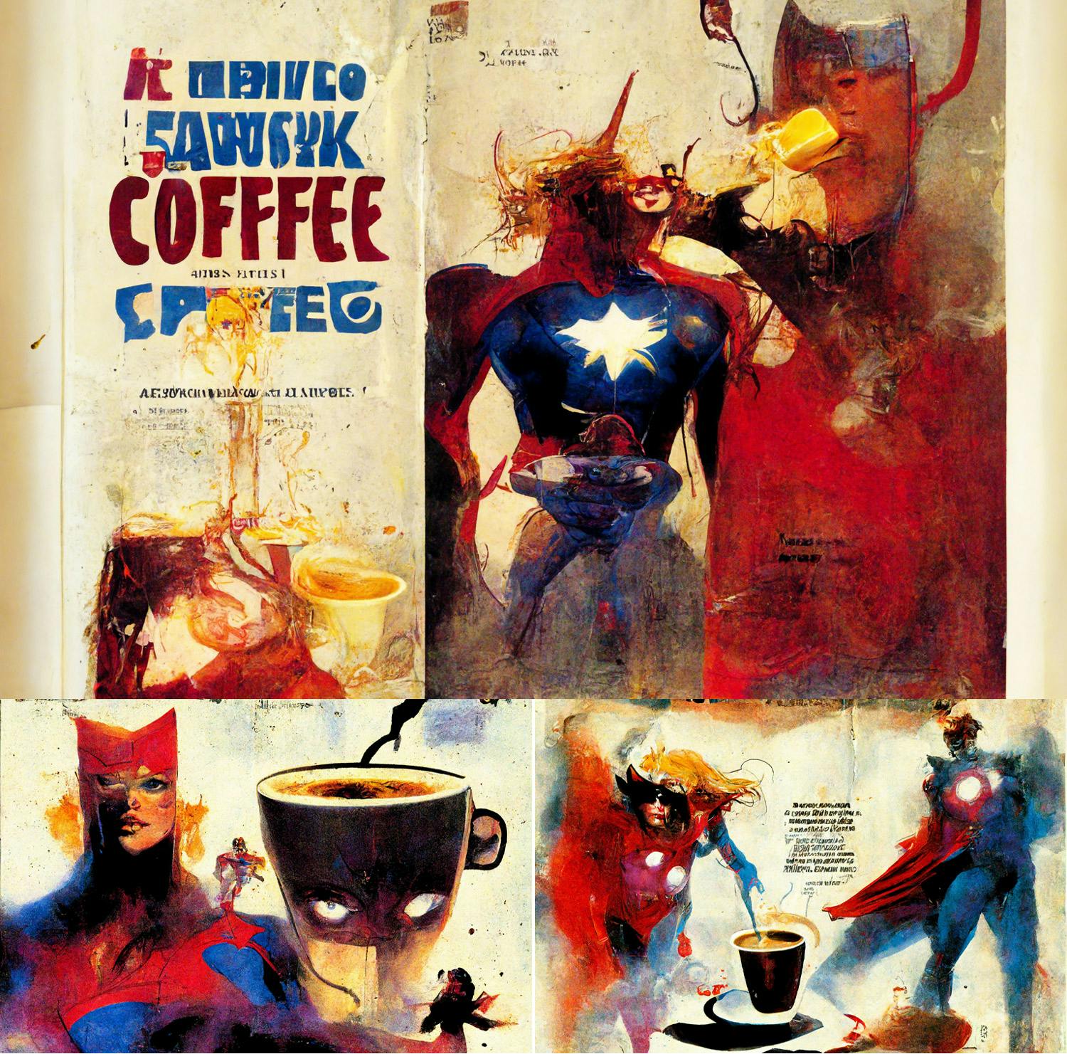 AI generated marvel comic about coffee