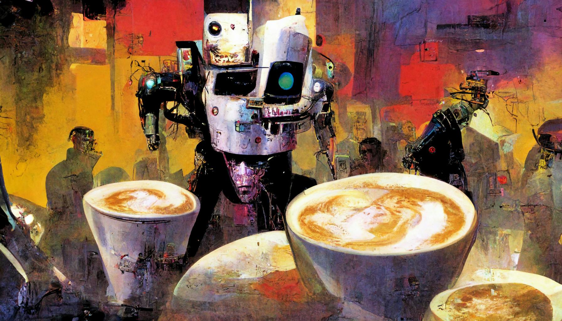 robot making coffee with latte art AI from midjourney