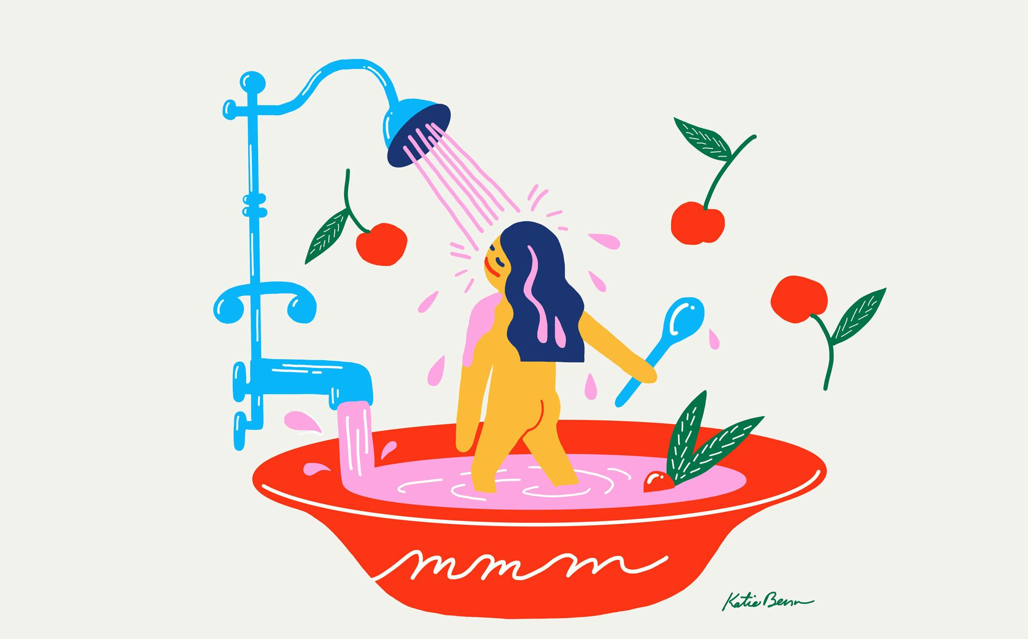 cold soup shower illustration by Katie Benn