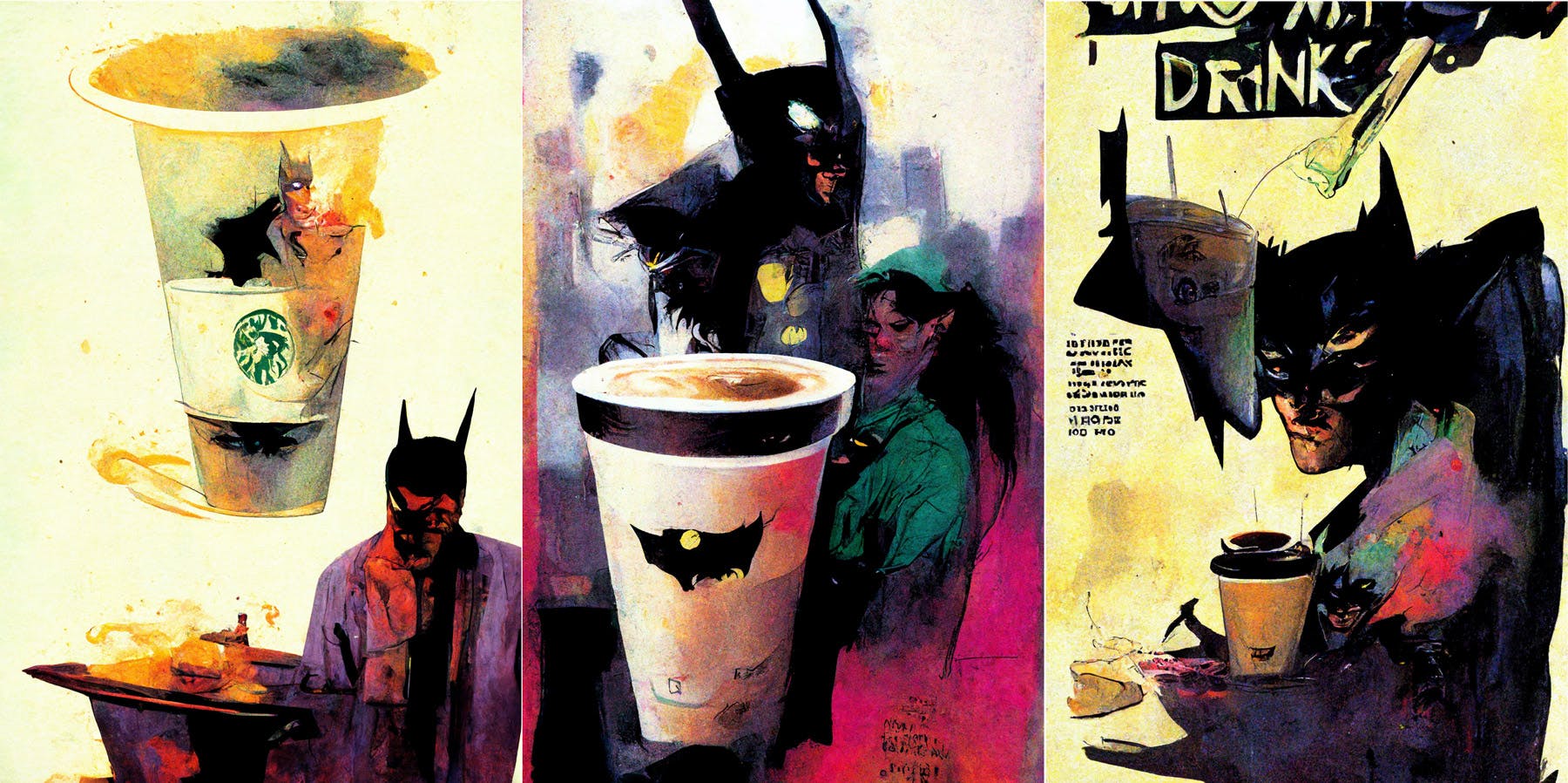 AI generated image of batman making coffee 