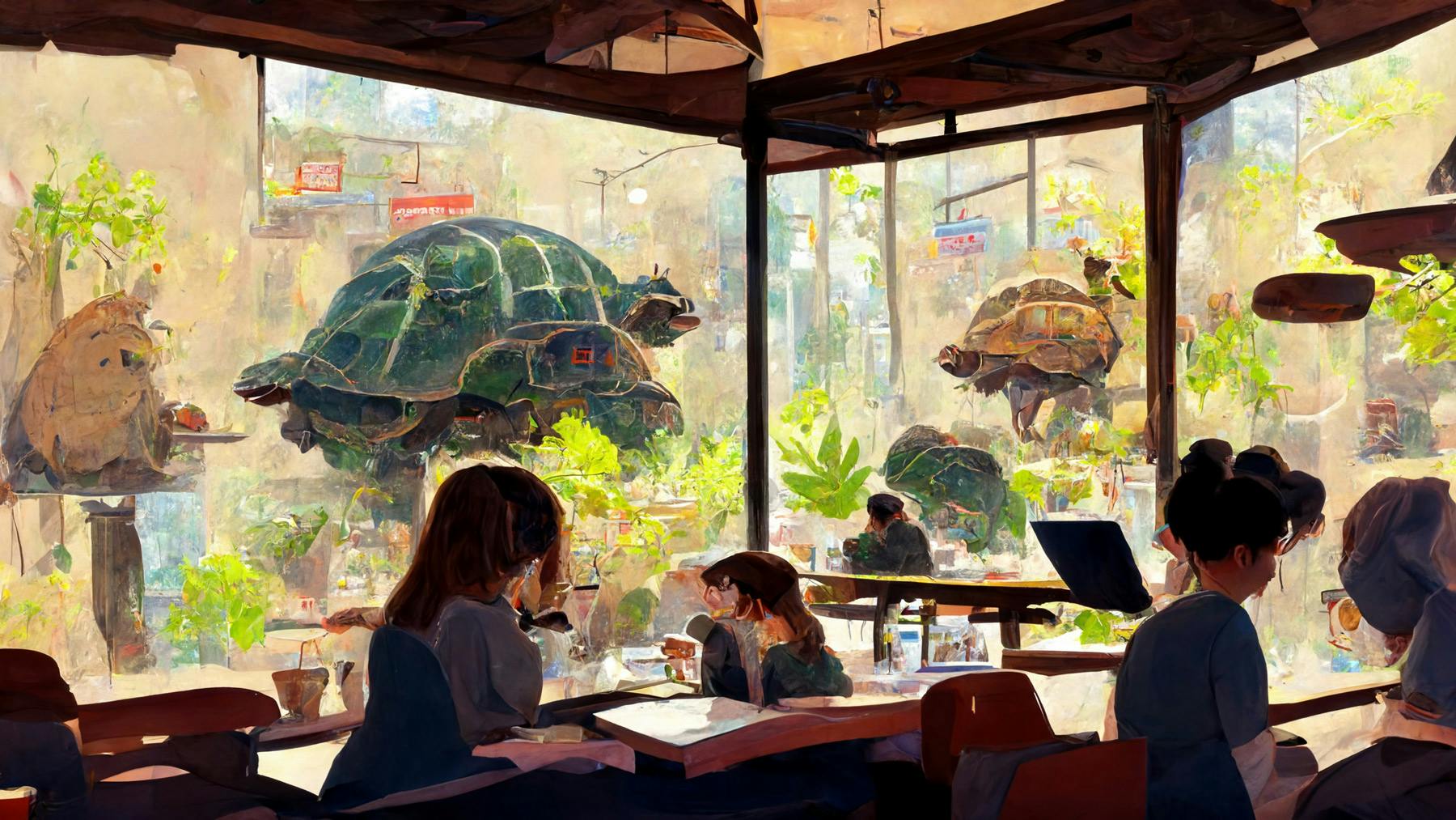 AI of a turtle cafe in LA