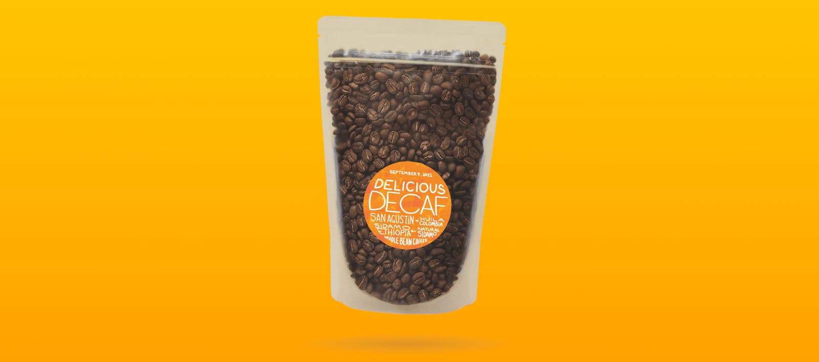 a bag of Yes Plz Coffee's delicious decaf