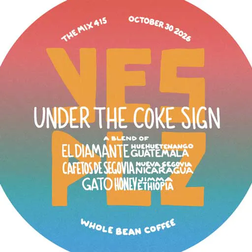 label for current release of freshly roasted coffee beans