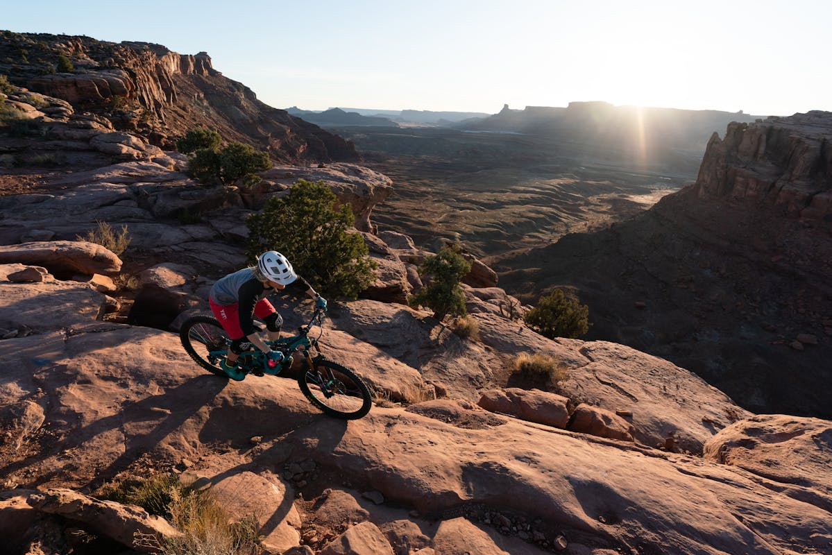 Liz Cunningham riding classic Moab rocks