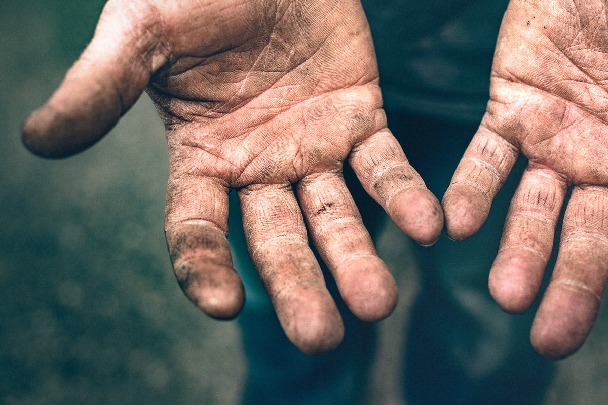 Dirty hands after getting work done.