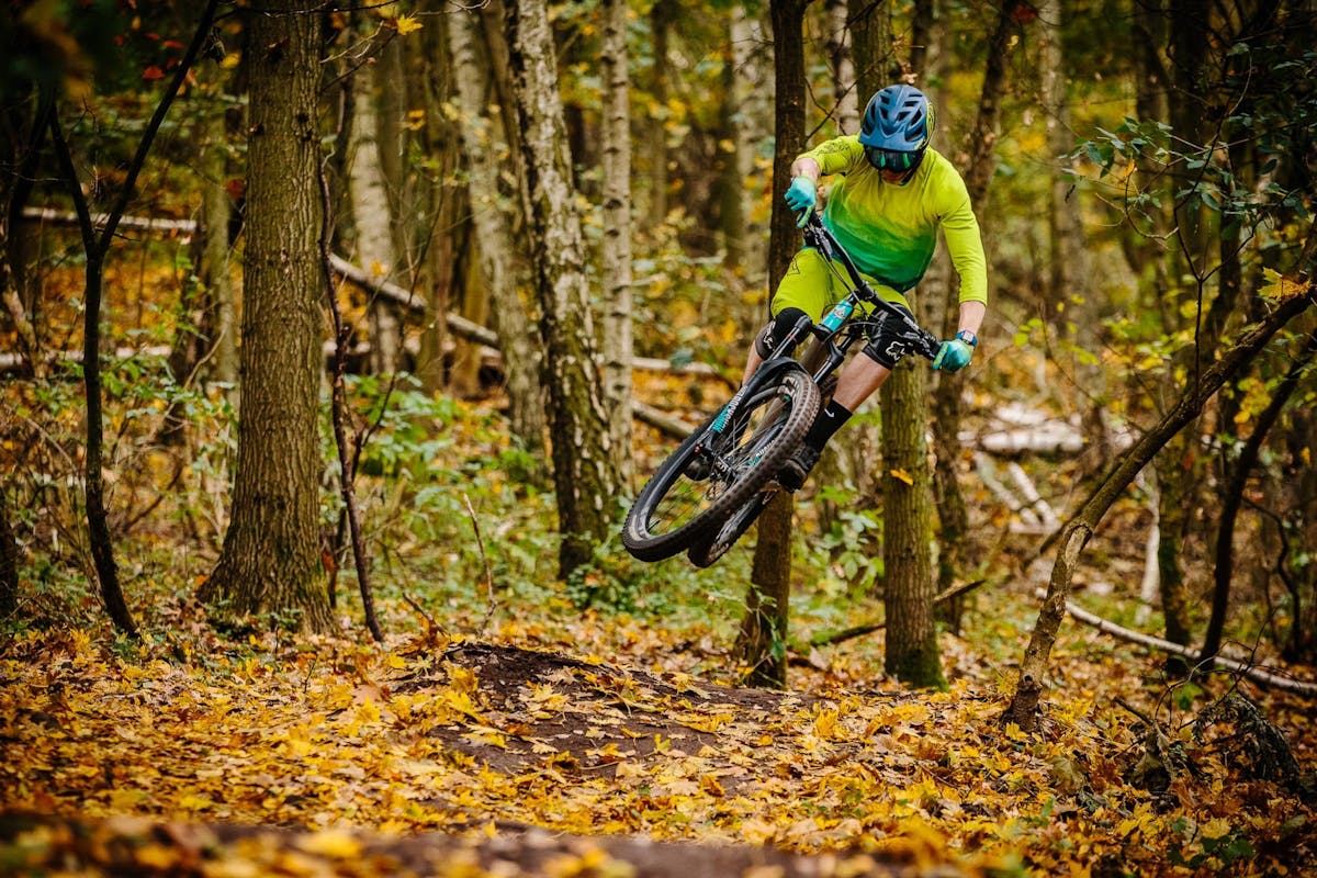 Lee Trumpore hitting a jump in prime fall season conditions