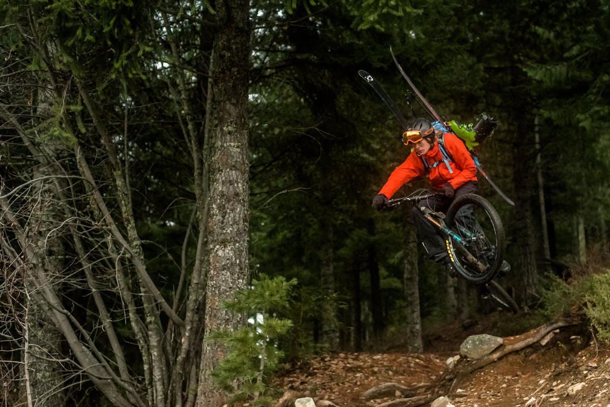 Reuben Krabbe hitting a jump on his commute to ski