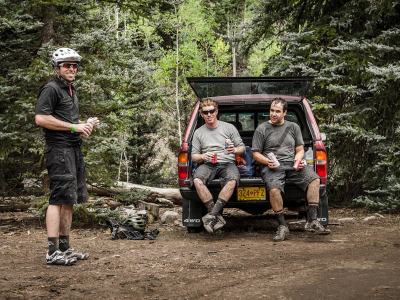 Resting on a truck tailgate after the ride