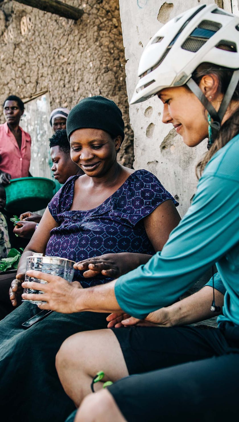 Nichole Baker showing locals the solar lights