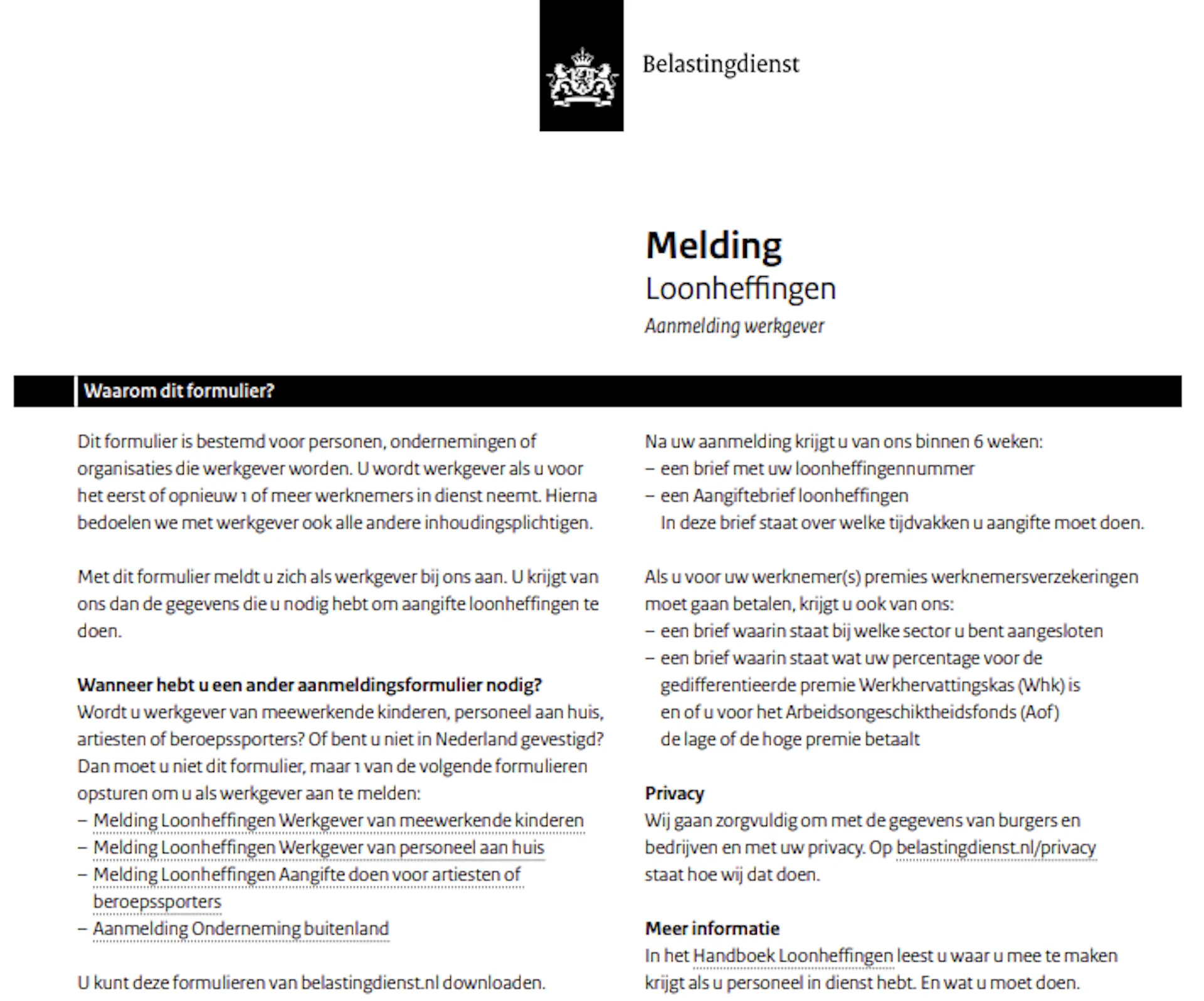 aanvraagformulier melding loonheffingen