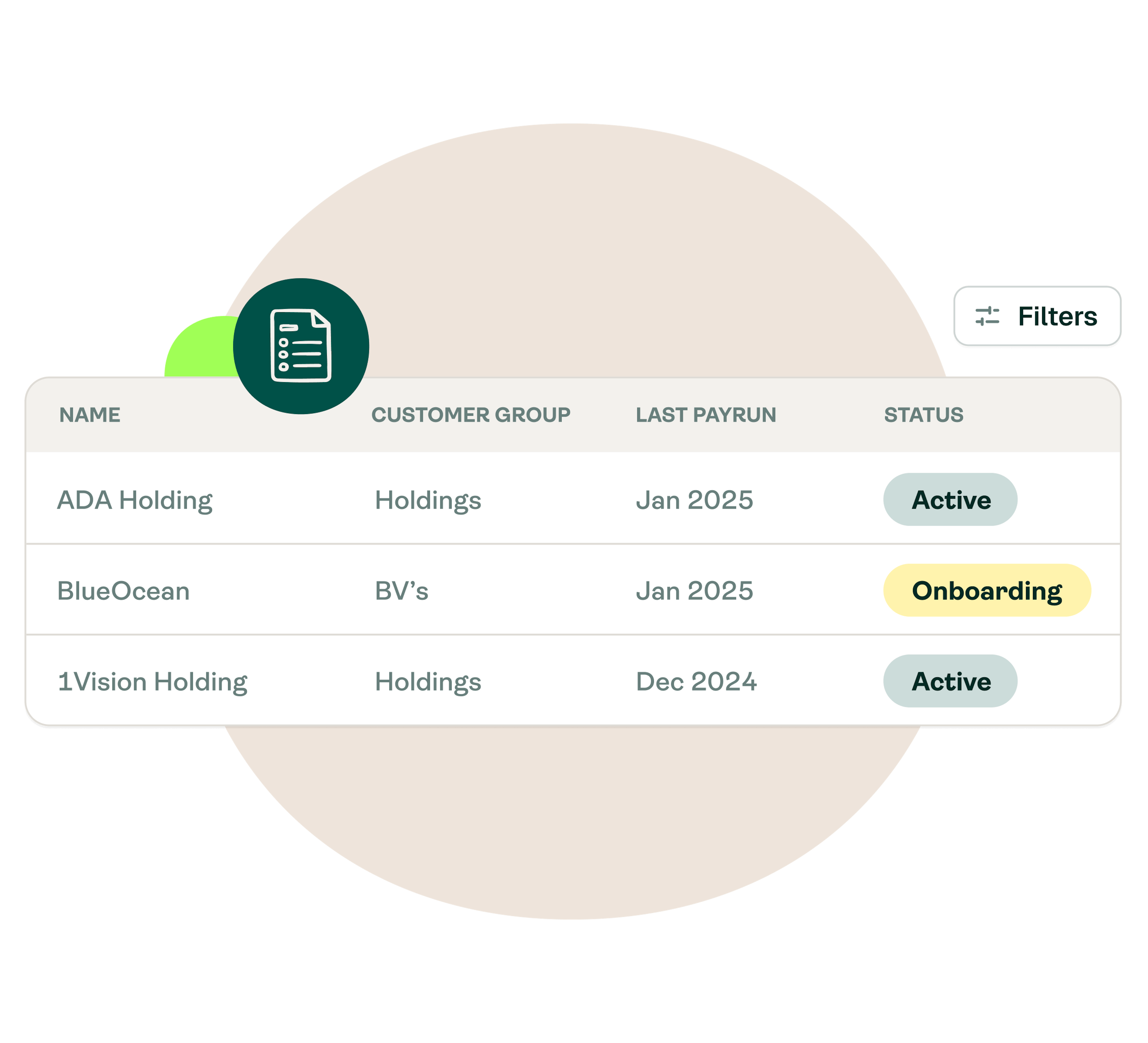 Dashboard for managing customers as a accounting firm