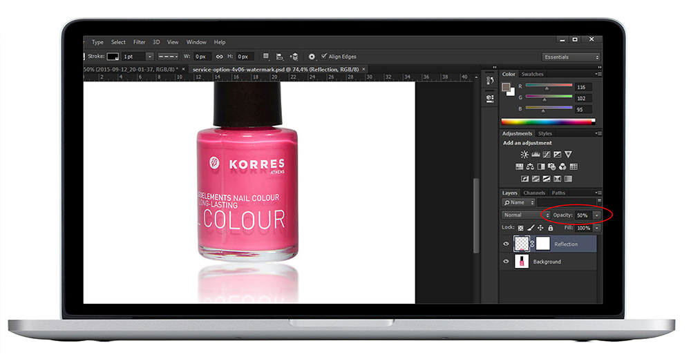 retouching reflection with opacity
