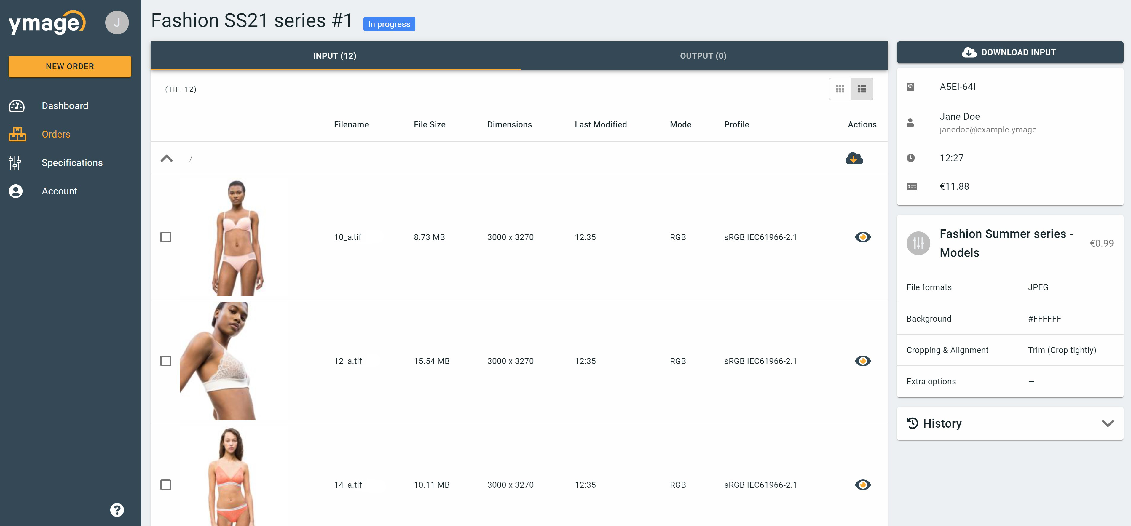 order overview page