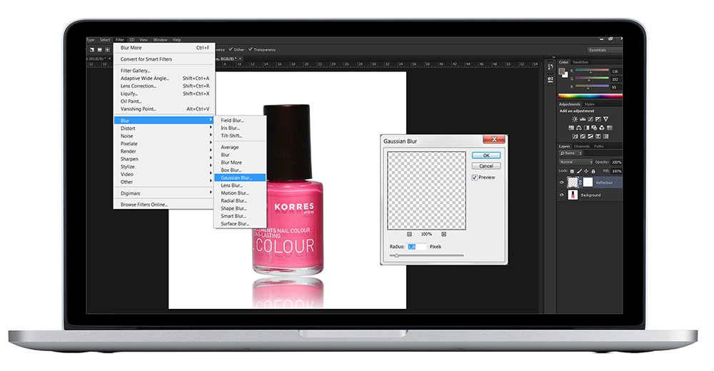 blurring the reflection with a gaussian blur
