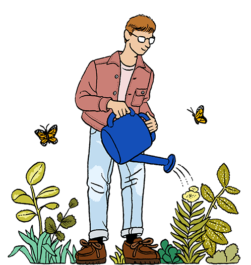 Illustration d'une personne arrosant les plantes